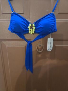 Trina Turk Royal Blue Bikini Top with Yellow Gem Accent